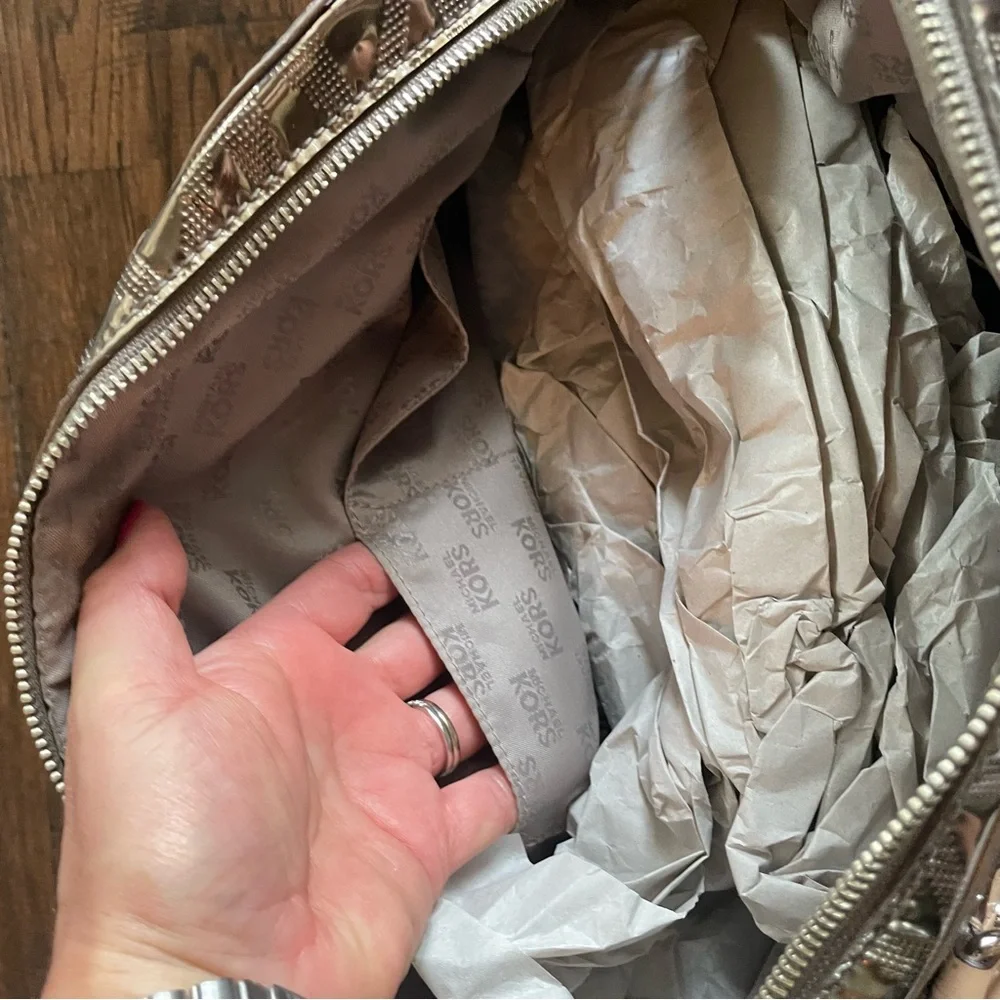 Michael Kors Silver and Cream Satchel with Structured Design - Picture 6 of 7